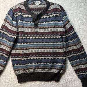 Vintage 70's 80's Levis Multi Color Striped Sweater Adult Medium 1/4 Button